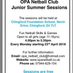 Free Netball Junior Summer Sessions